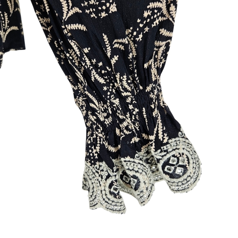 JOIE Blouse Black Floral Embroidered Ruffle Long Sleeve Button Front Shirt Small - Picture 5 of 8